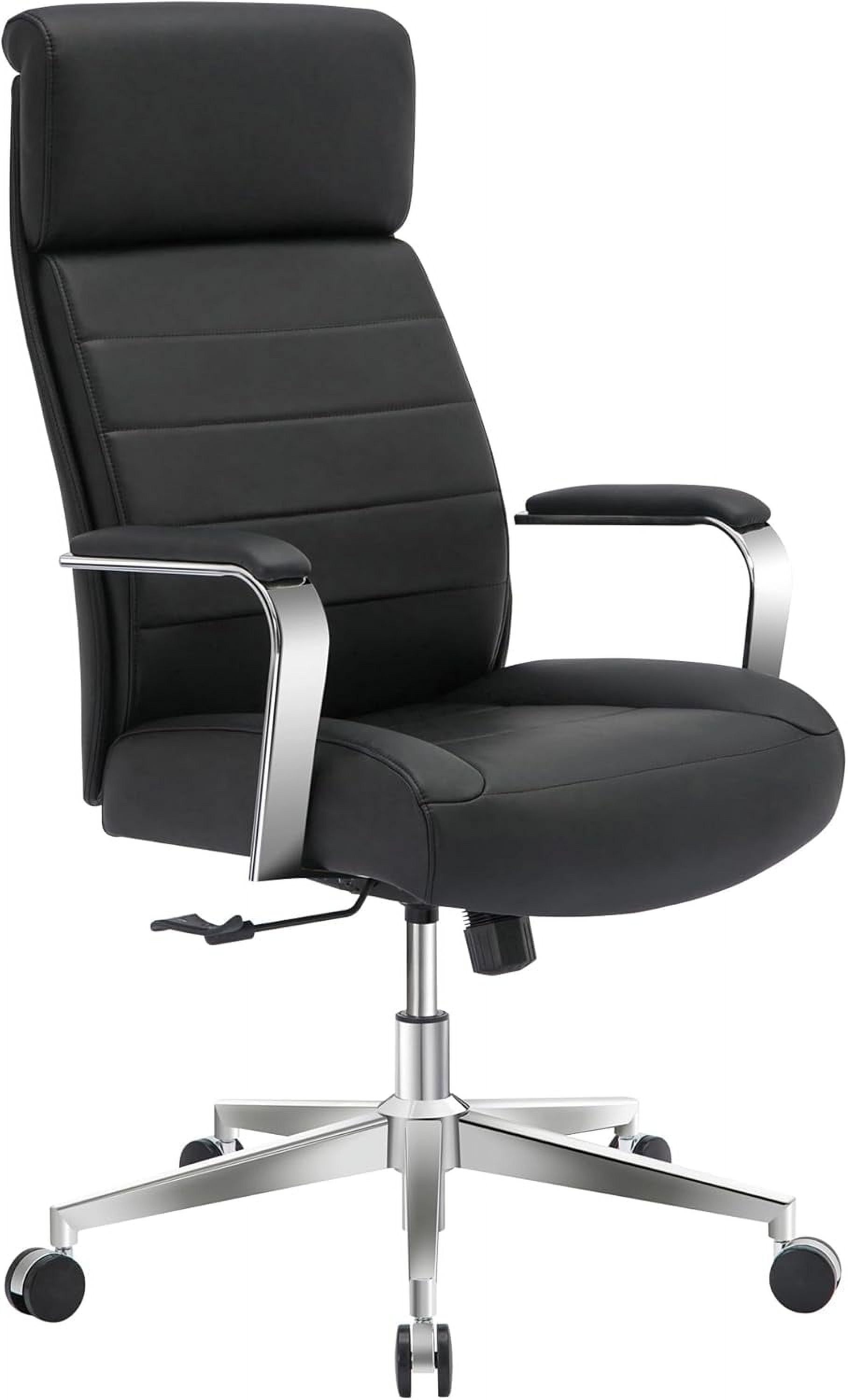 Black Vegan Leather High-Back Executive Swivel Chair with Chrome Frame