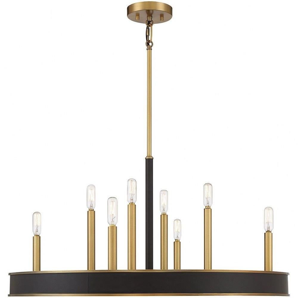Modern Warm Brass and Leather 8-Light Chandelier