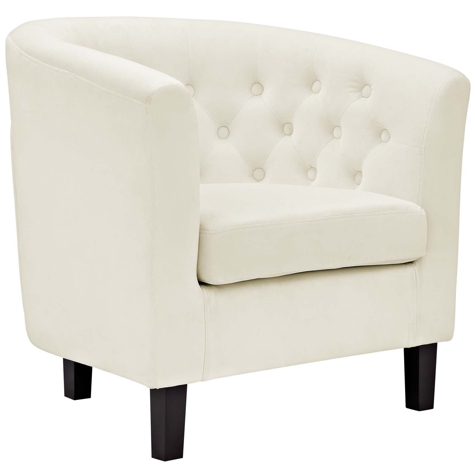 Ivory Velvet Barrel Armchair with Wood Legs, 30.5"