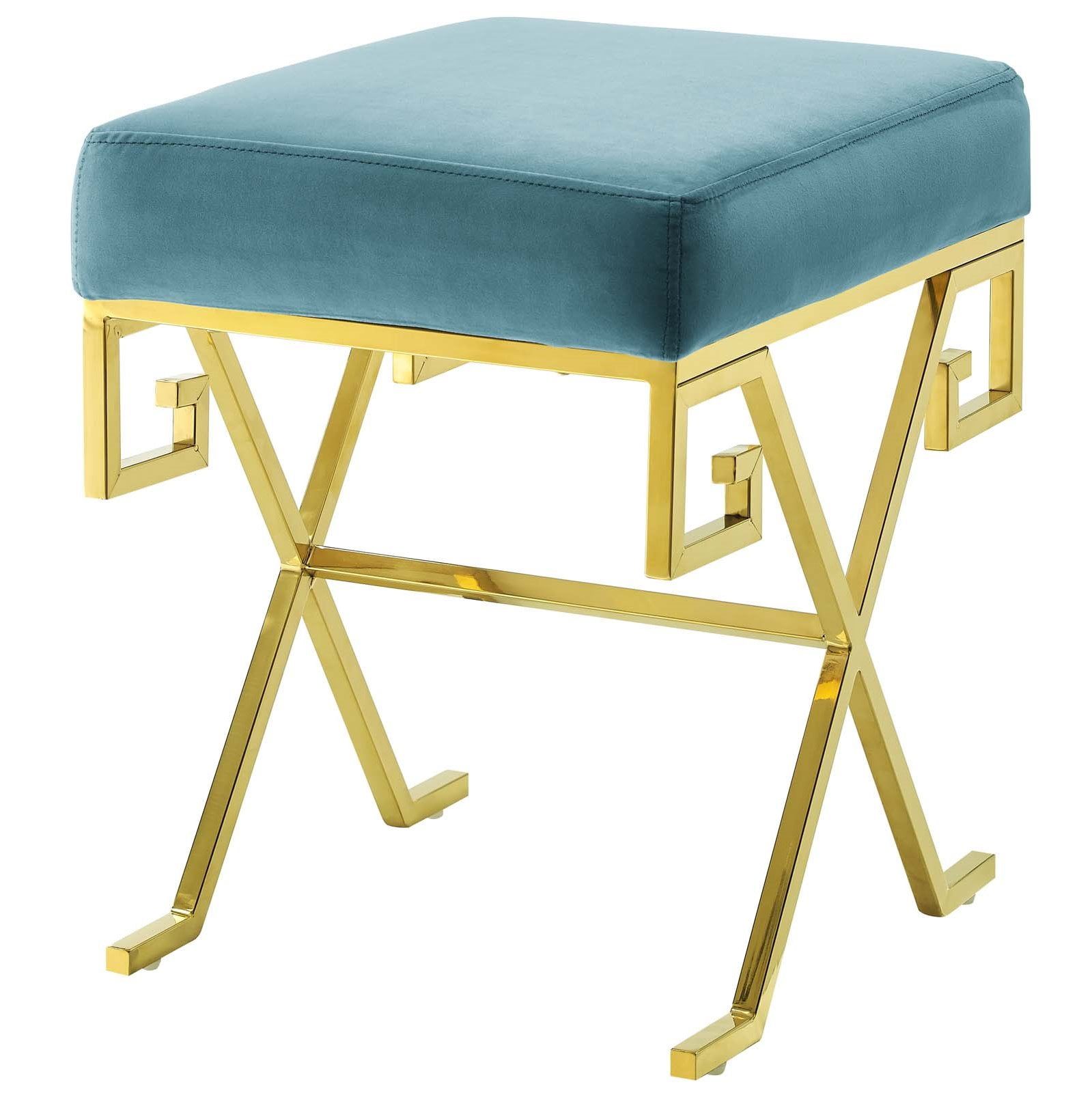 Twist 18.5'' Sea Blue Performance Velvet Accent Bench with Gold Base