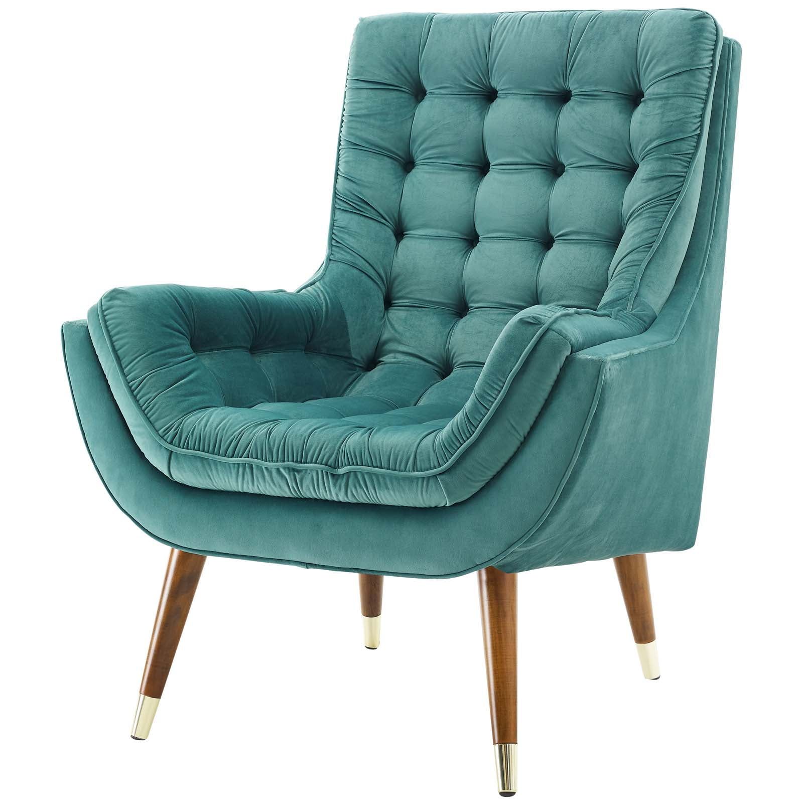 Teal Velvet Splayed Leg Mid-Century Accent Chair