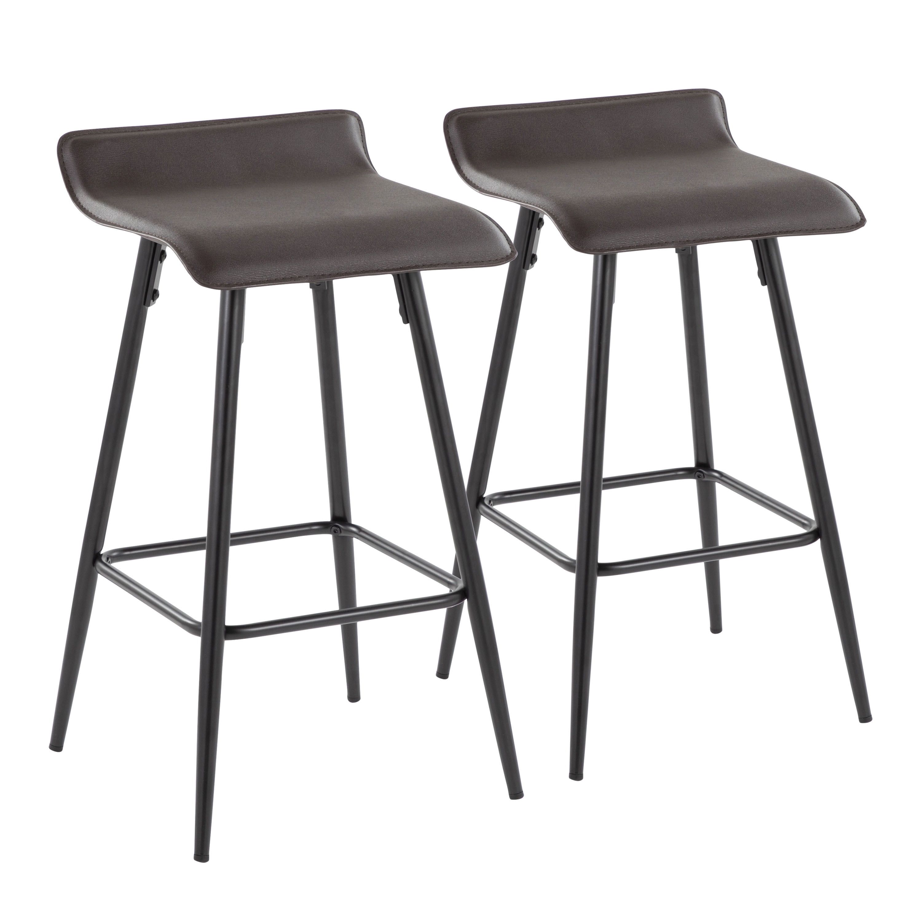 Espresso Faux Leather and Black Steel Counter Stool - Set of 2