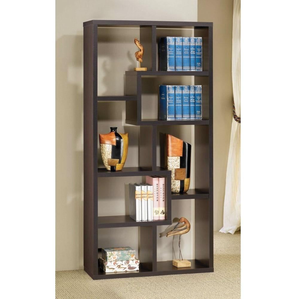 Cappuccino Brown Asymmetrical Cube Wood Bookcase