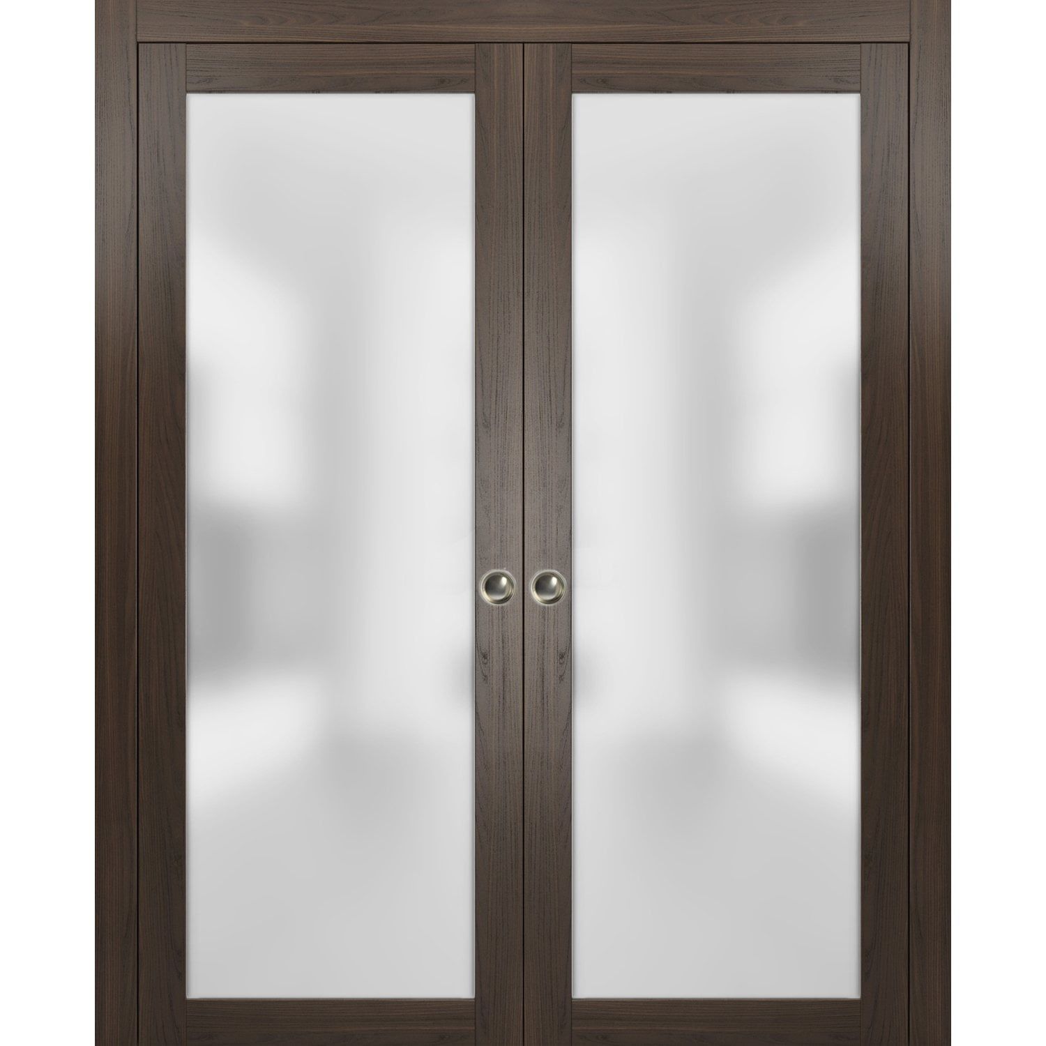 Modern Dark Brown Double Pocket Doors with Frosted Glass