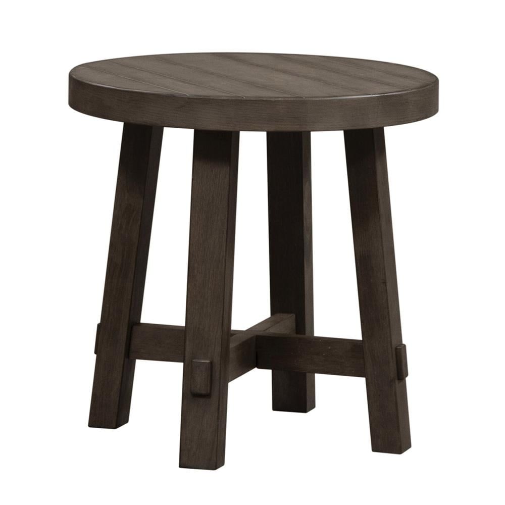 Transitional Brown Round Wood Splay Leg End Table