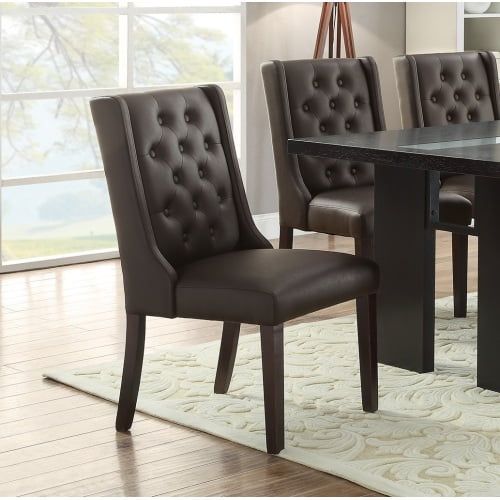 Espresso Faux Leather Tufted Parsons Dining Side Chair Set