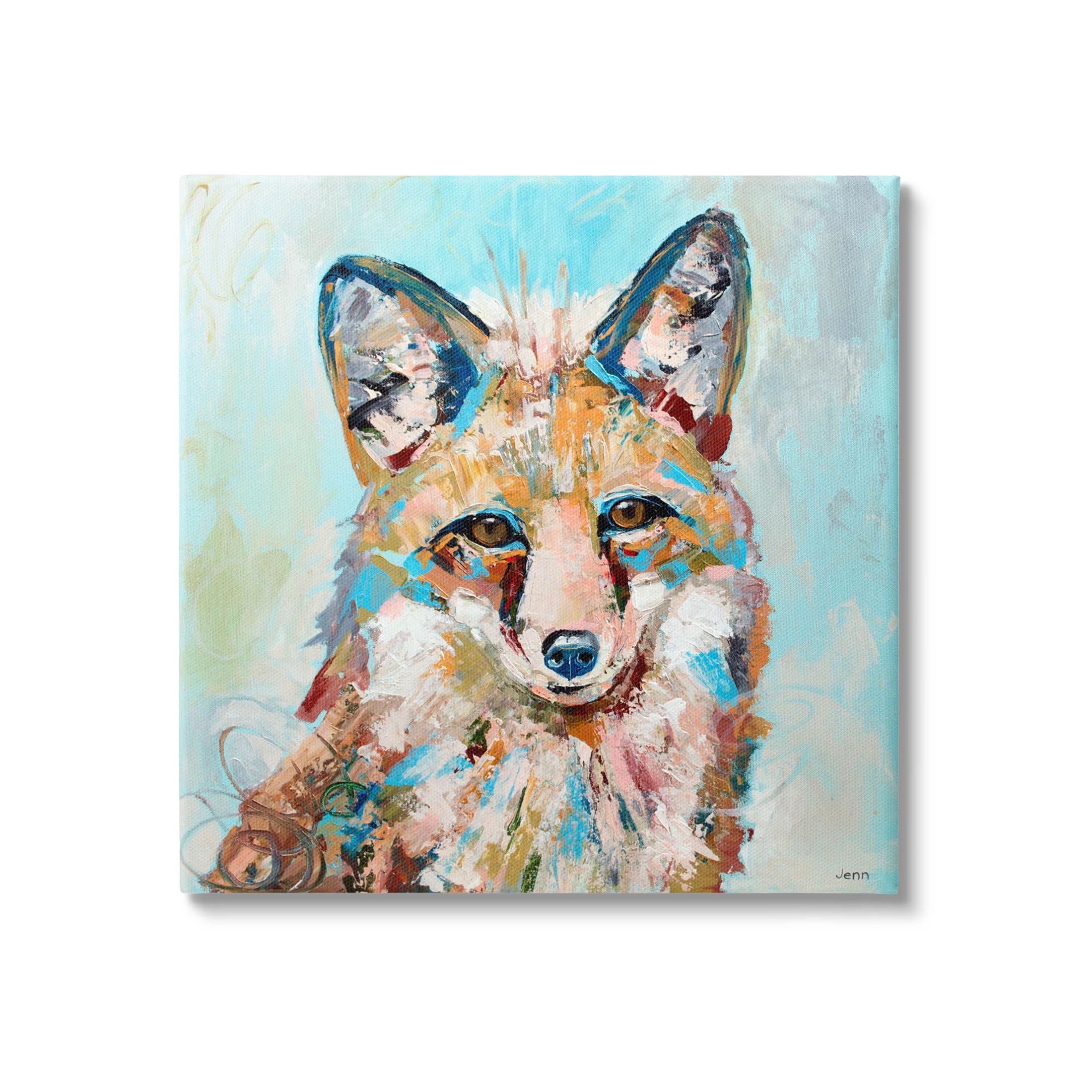 Modern Fox Blue and Orange Canvas Wall Art, 17 x 17