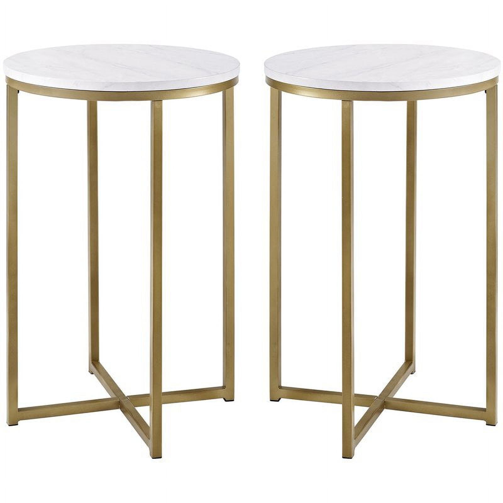 Urban Luxe Faux Marble and Gold Metal X-Leg End Table Pair