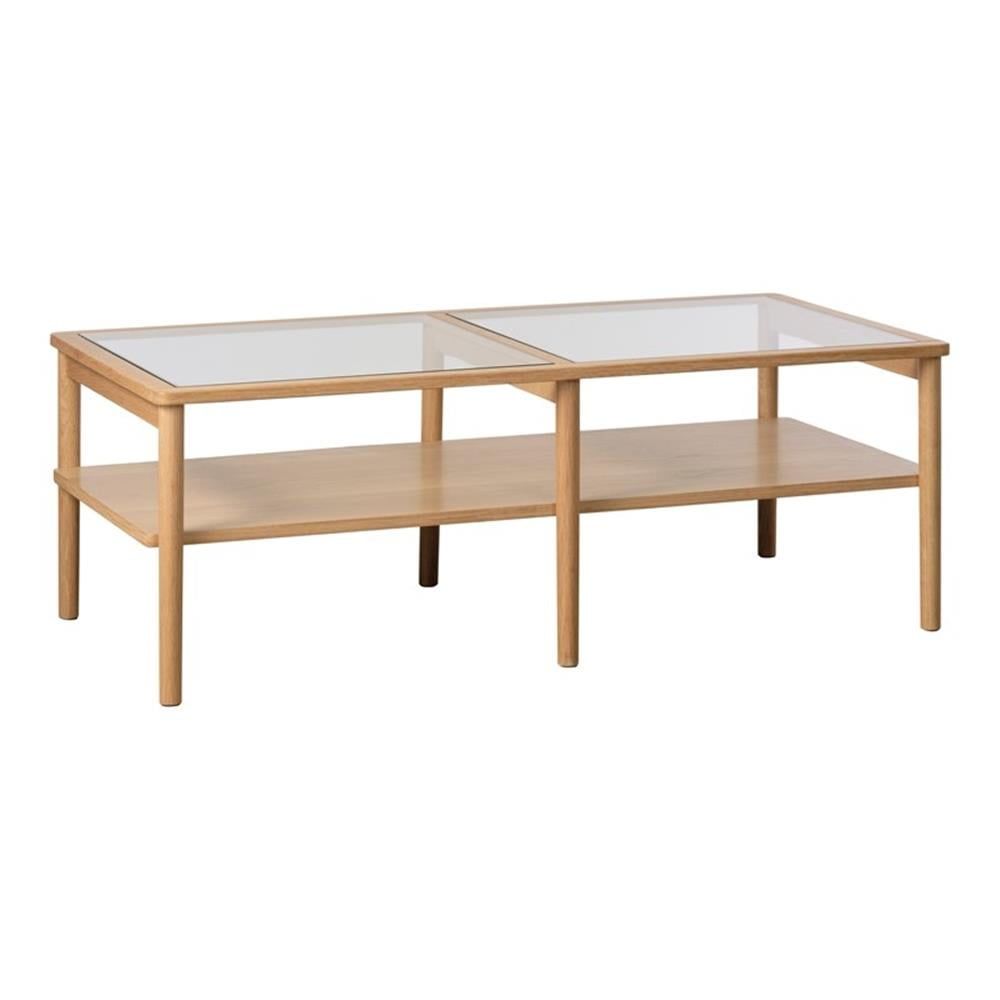 Natural Oak and Glass Rectangular Coffee Table with Shelf