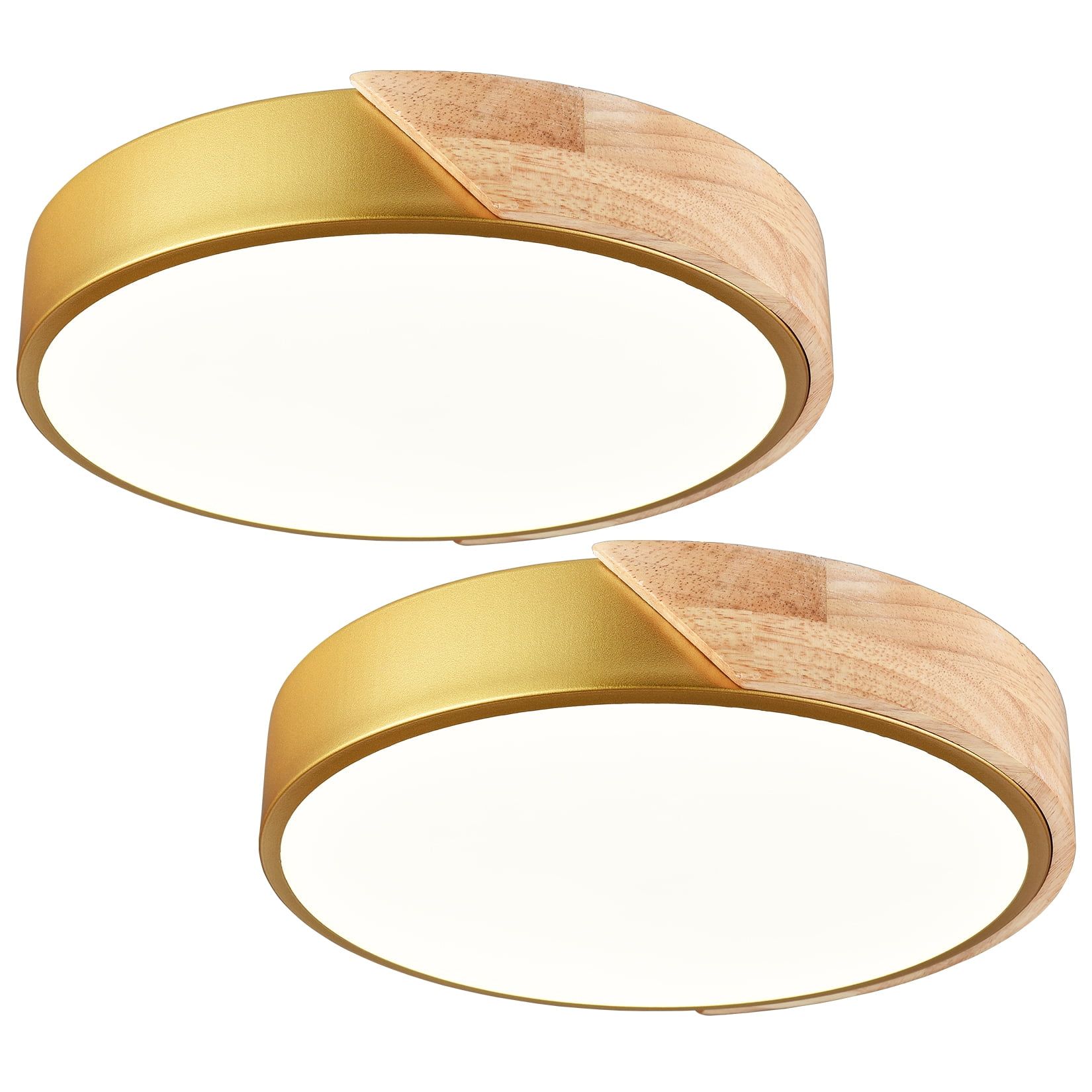 Modern Gold and Wood LED Flush Mount Ceiling Light 12 Inch