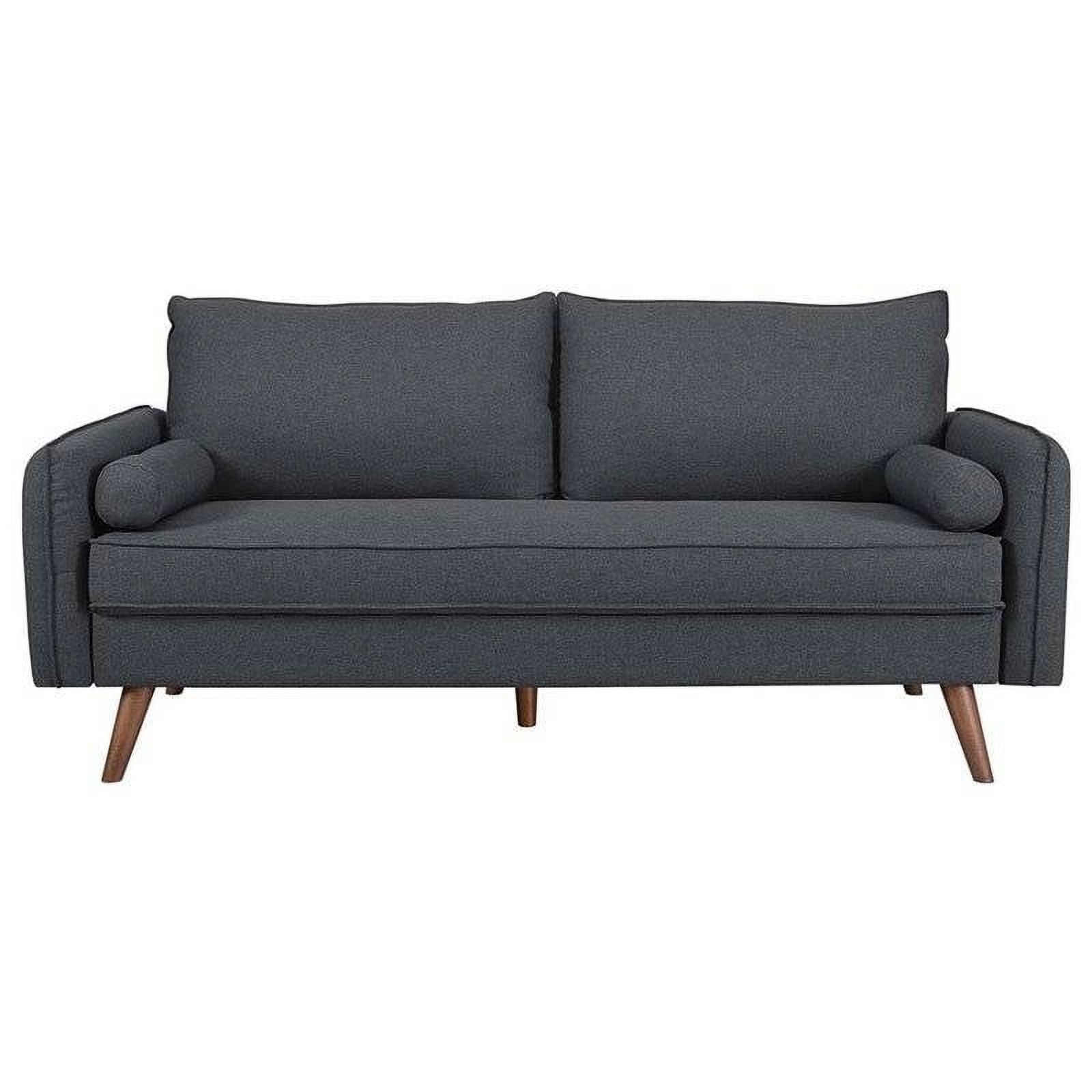 Mid-Century Modern Gray Fabric Sofa with Splayed Wood Legs