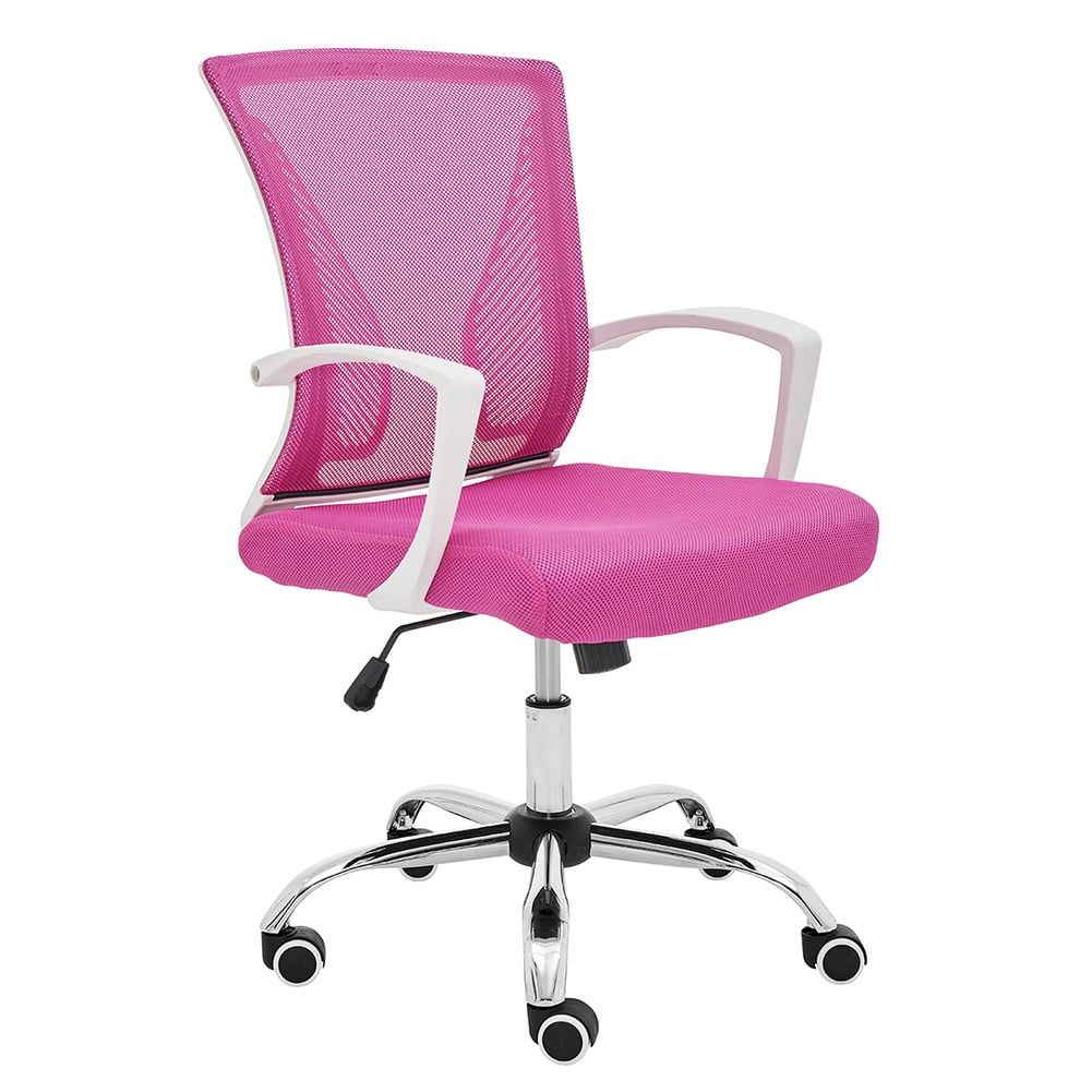 Zuna White and Pink Mesh Mid-Back Swivel Task Chair