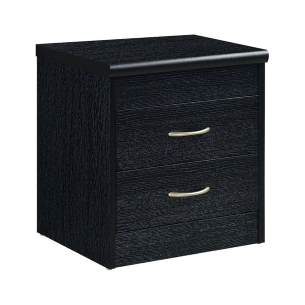 Black MDF 2-Drawer Nightstand with Metal Pulls