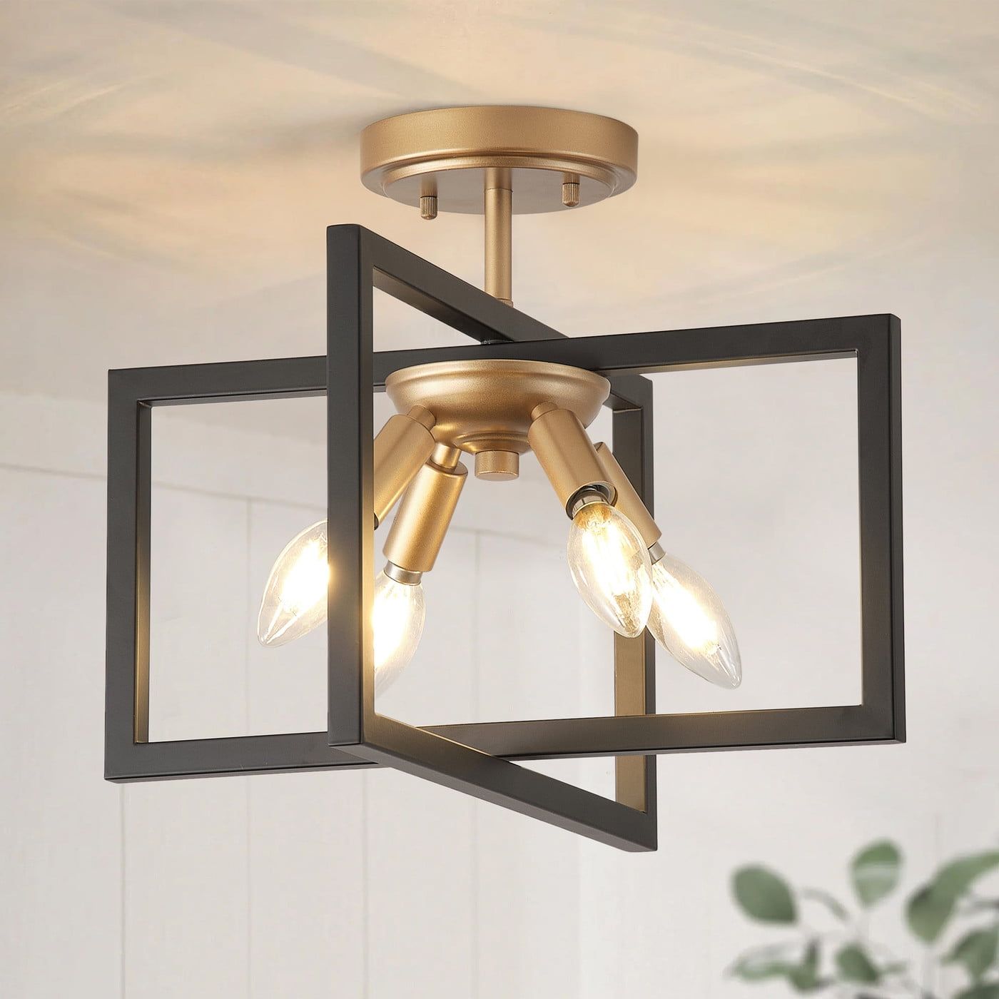 Modern Matte Black and Gold Geometric Ceiling Light Fixture