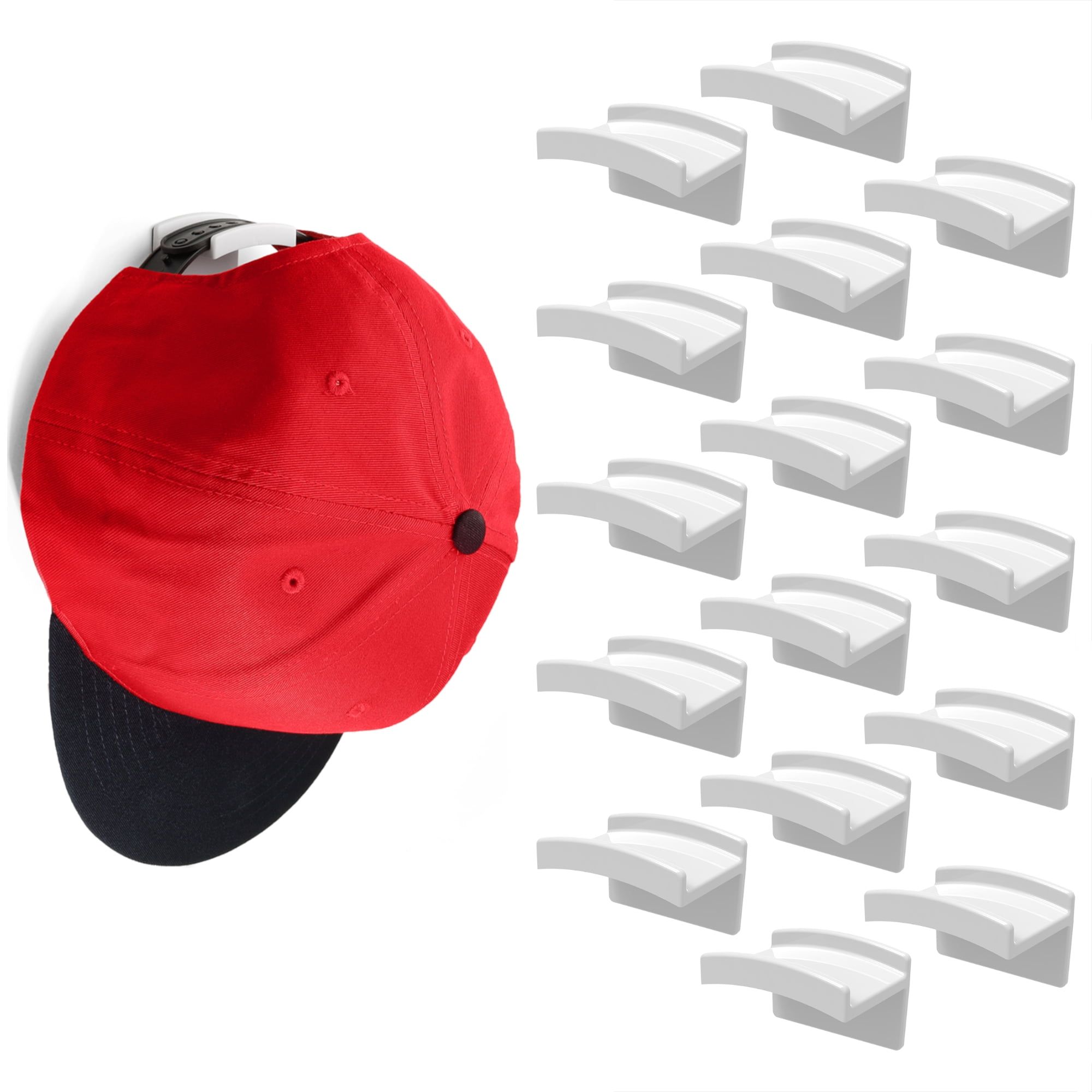 Minimalist White Adhesive Hat Hooks (16-Pack) with Metal Support