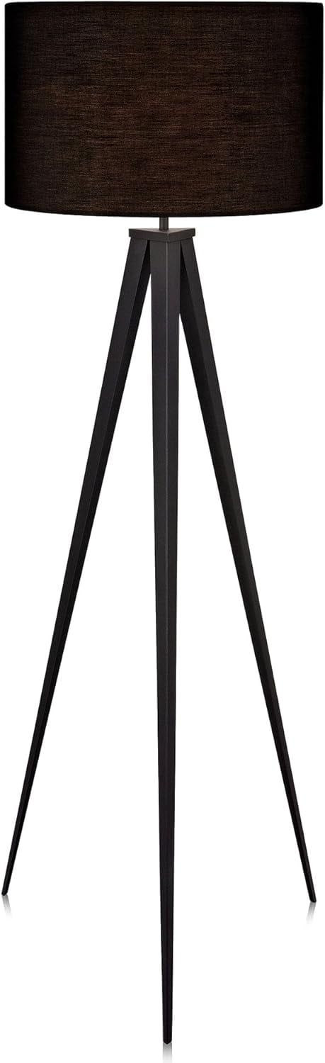 Matte Black Tripod Floor Lamp with Drum Shade