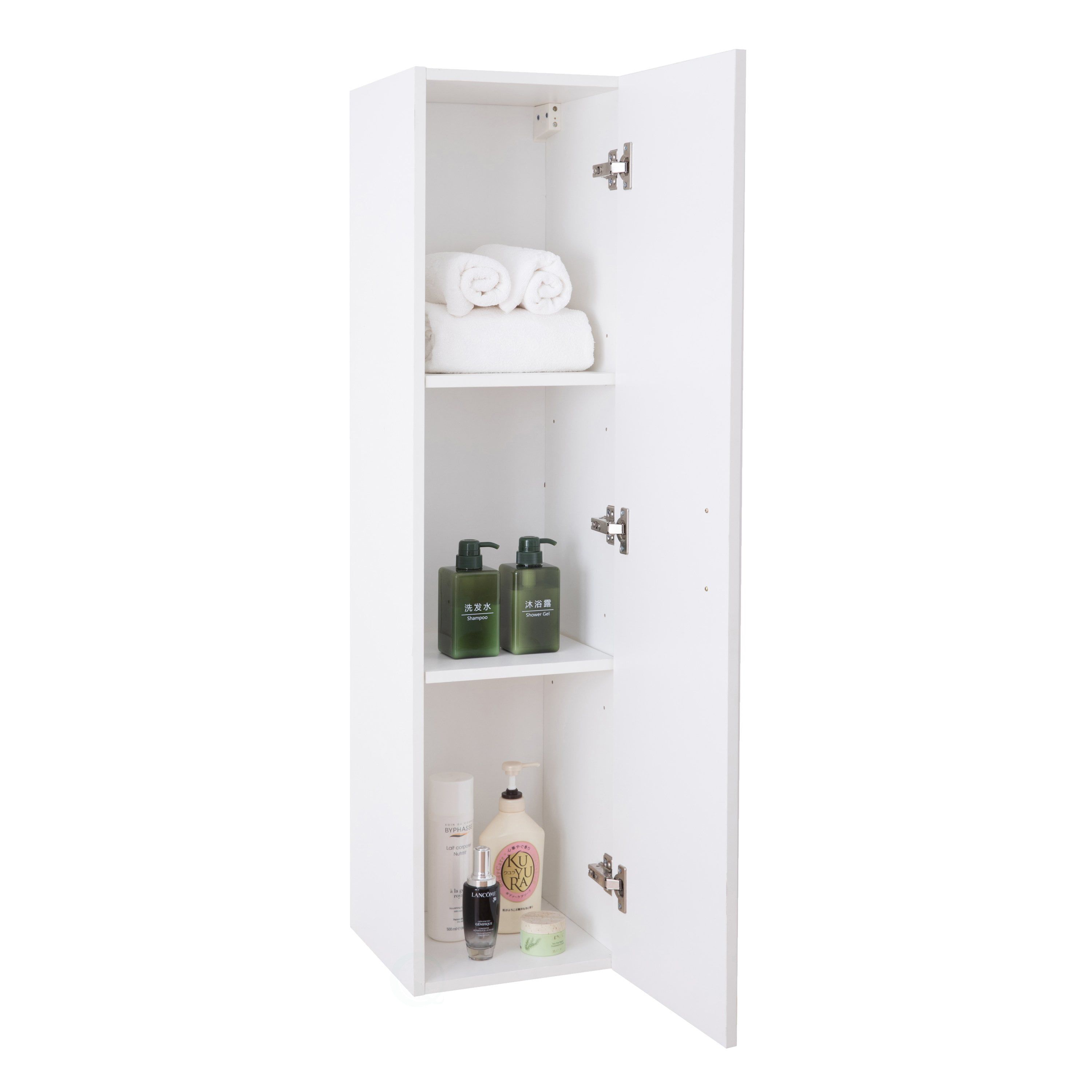 White Tall Modern Wall Mounted Bathroom Cabinet with Adjustable Shelves