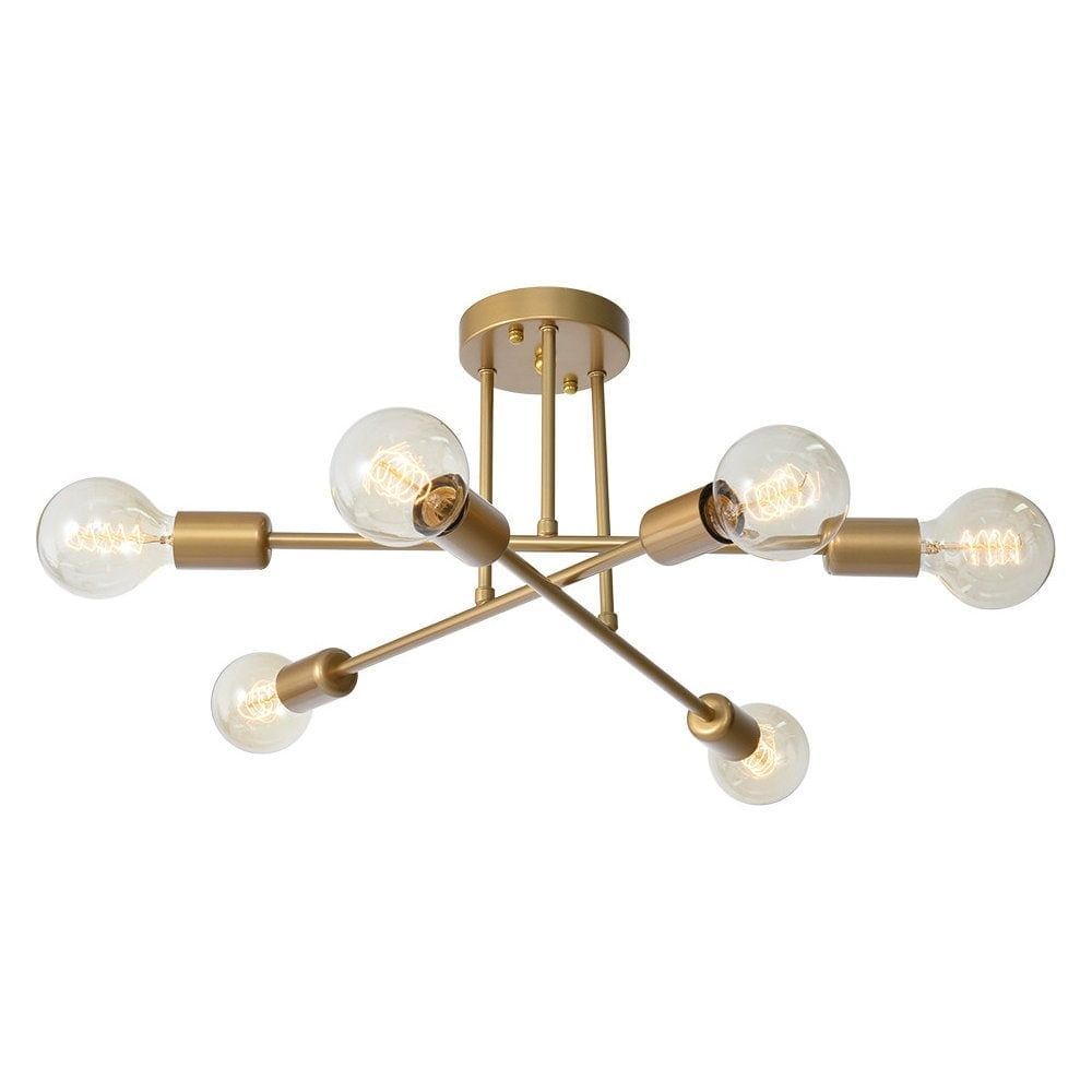 Brass Mid-Century Modern 6-Light Sputnik Semi Flush Mount