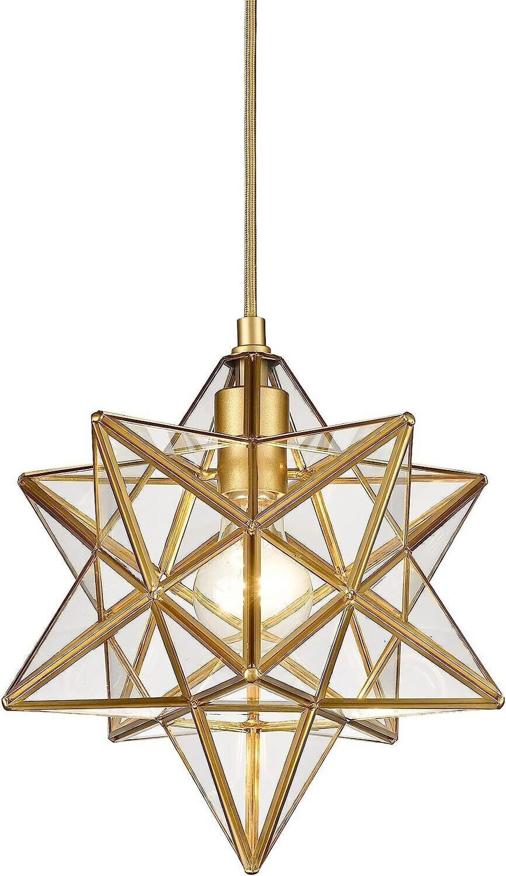 Geometric Gold and Clear Glass Moravian Star Pendant Light