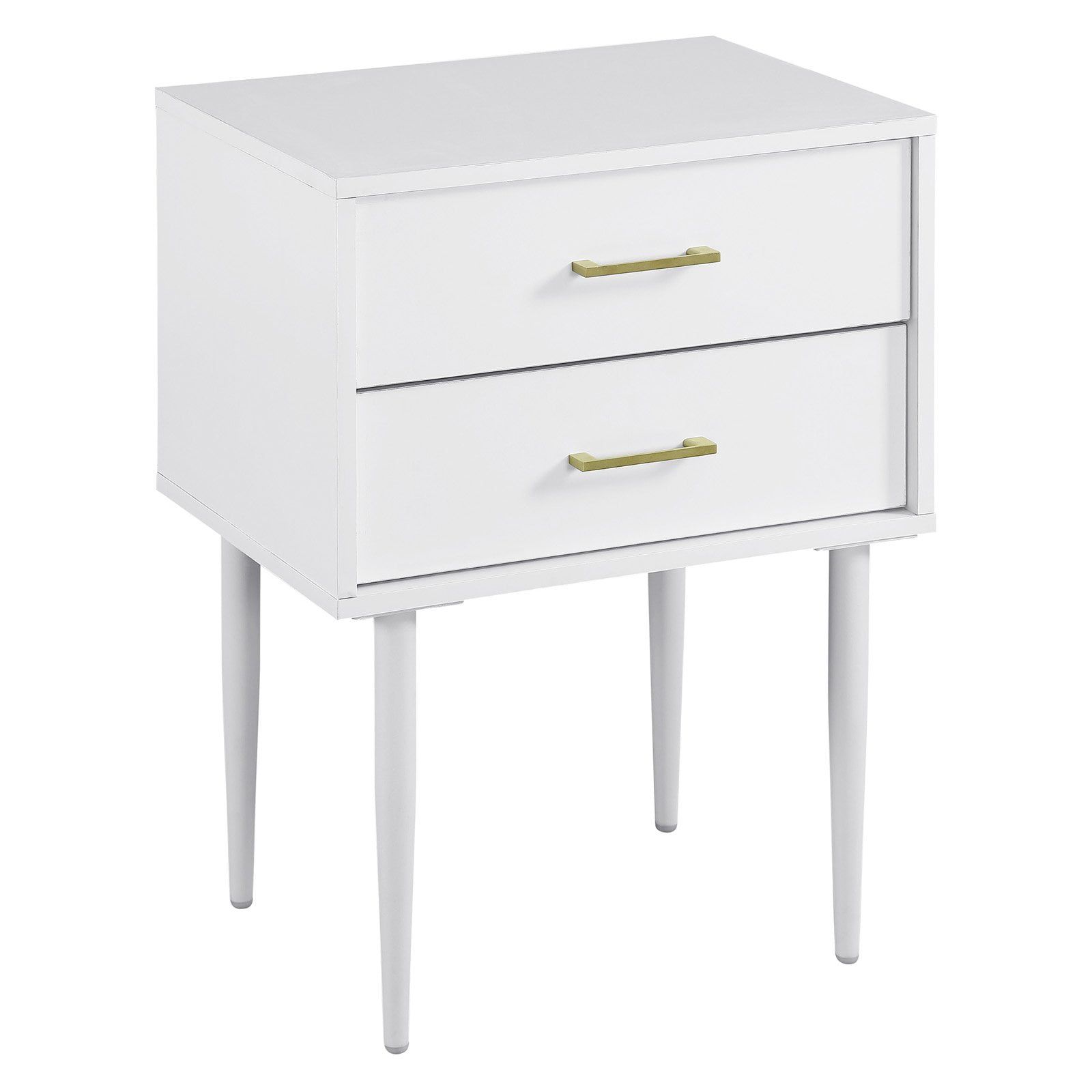 White Mid-Century Modern 2-Drawer Wood End Table