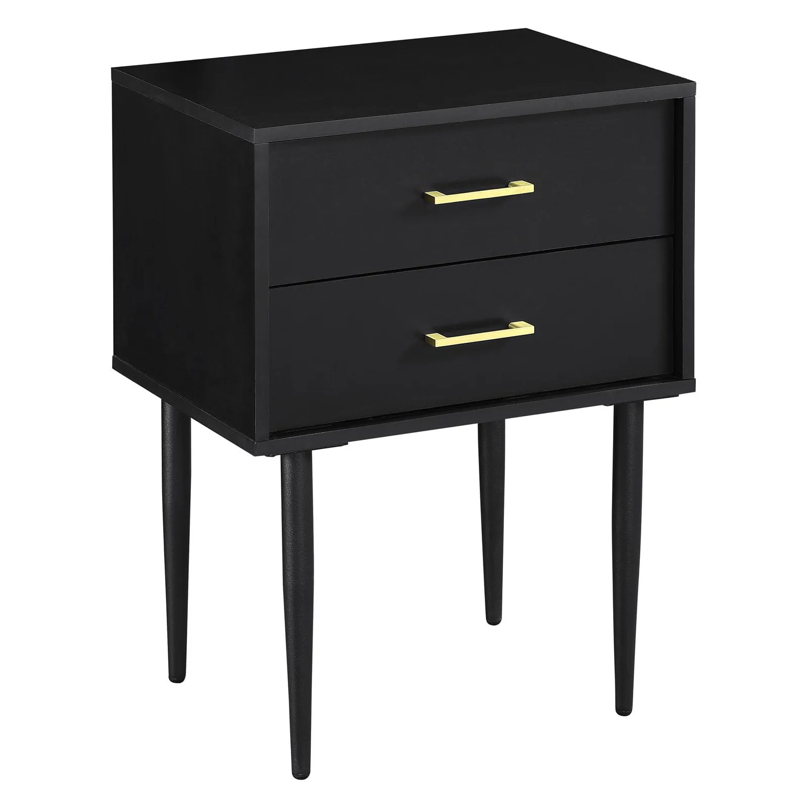 Black Wood and Metal 2-Drawer Side Table with Storage