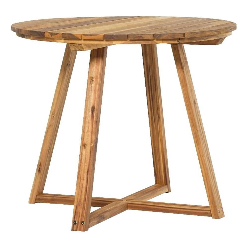 Natural Acacia Wood Round Outdoor Dining Table with Slatted Top