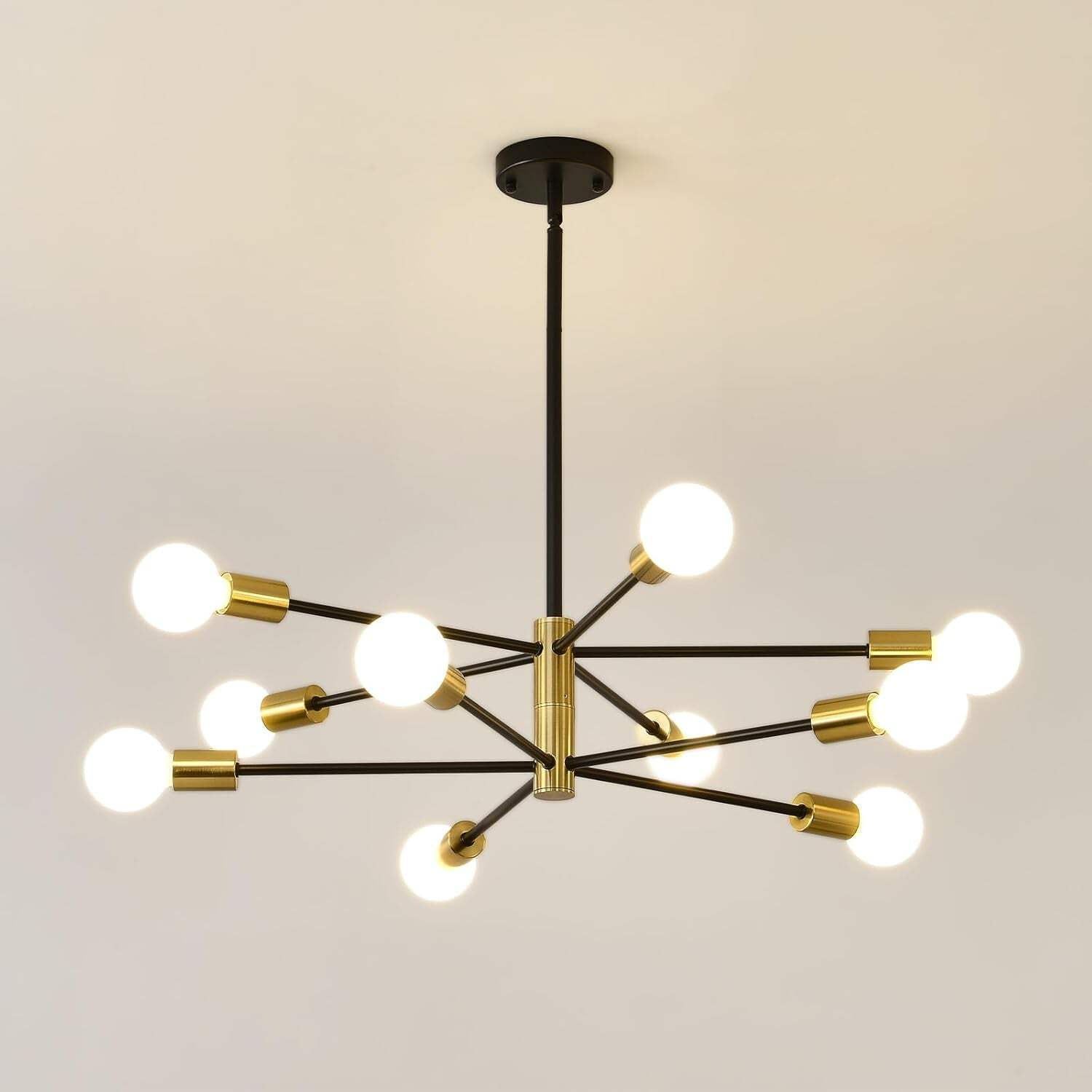 12-Light Black and Gold Sputnik Metal Chandelier