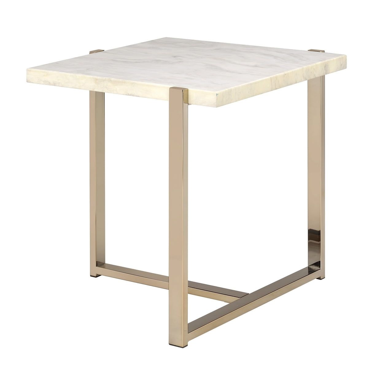 Champagne Gold & White Faux Marble Rectangular End Table