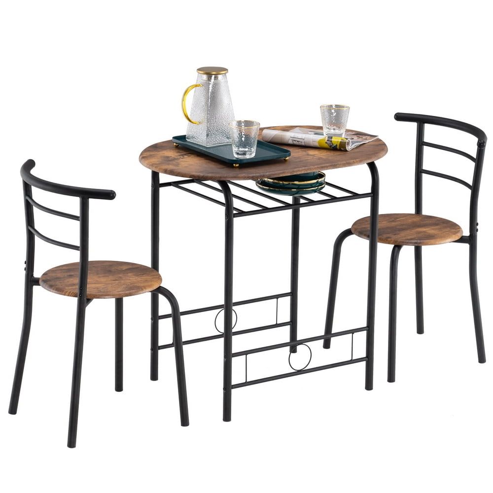 Brown MDF and Metal Bistro Table Set with Storage Rack