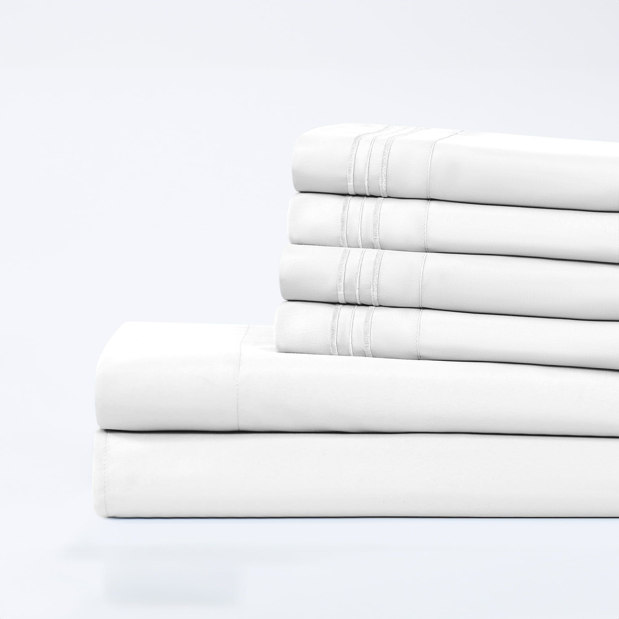 Queen White Deep Pocket Microfiber 6-Piece Sheet Set