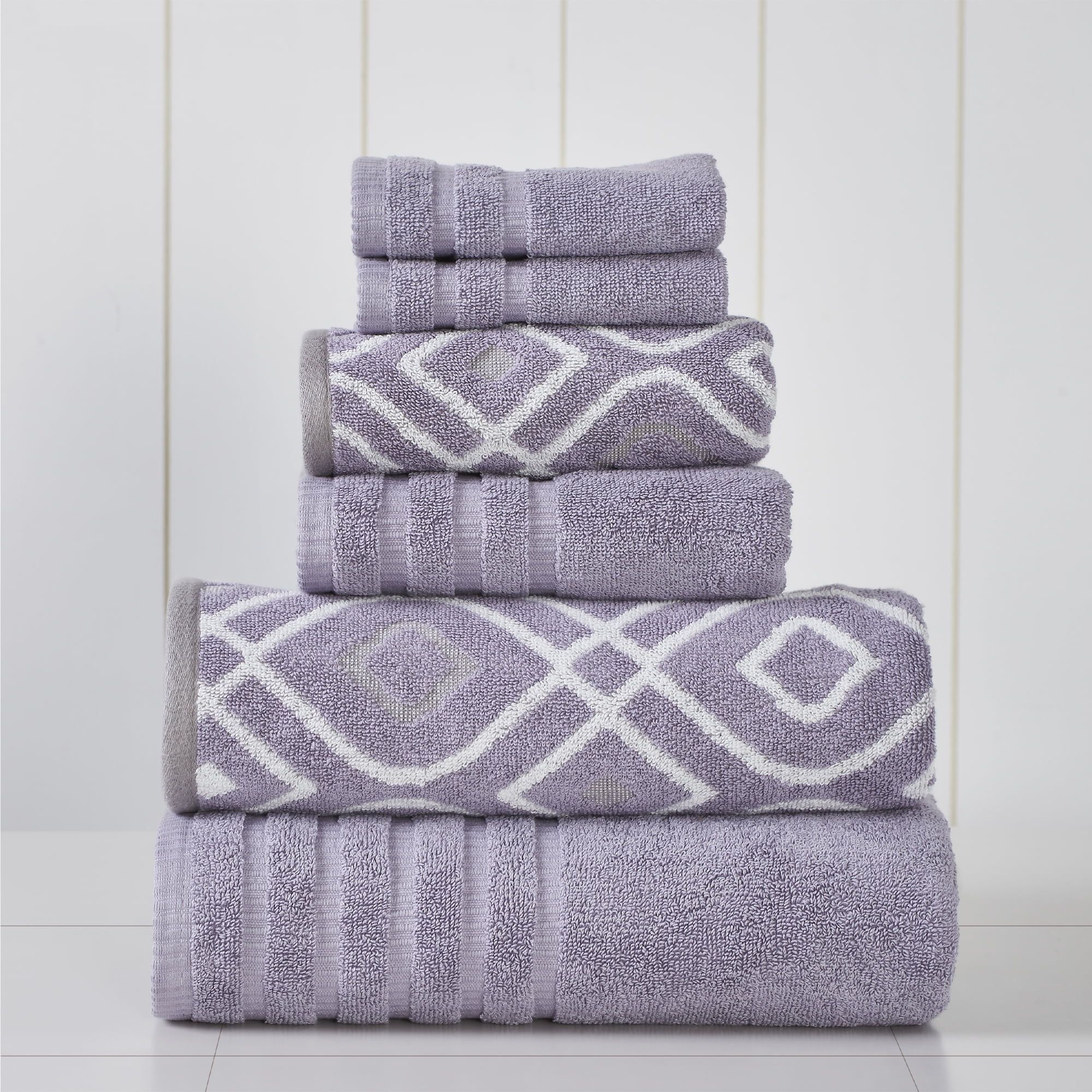 Lavender Egyptian Cotton 6-Piece Towel Set with Diamond Pattern