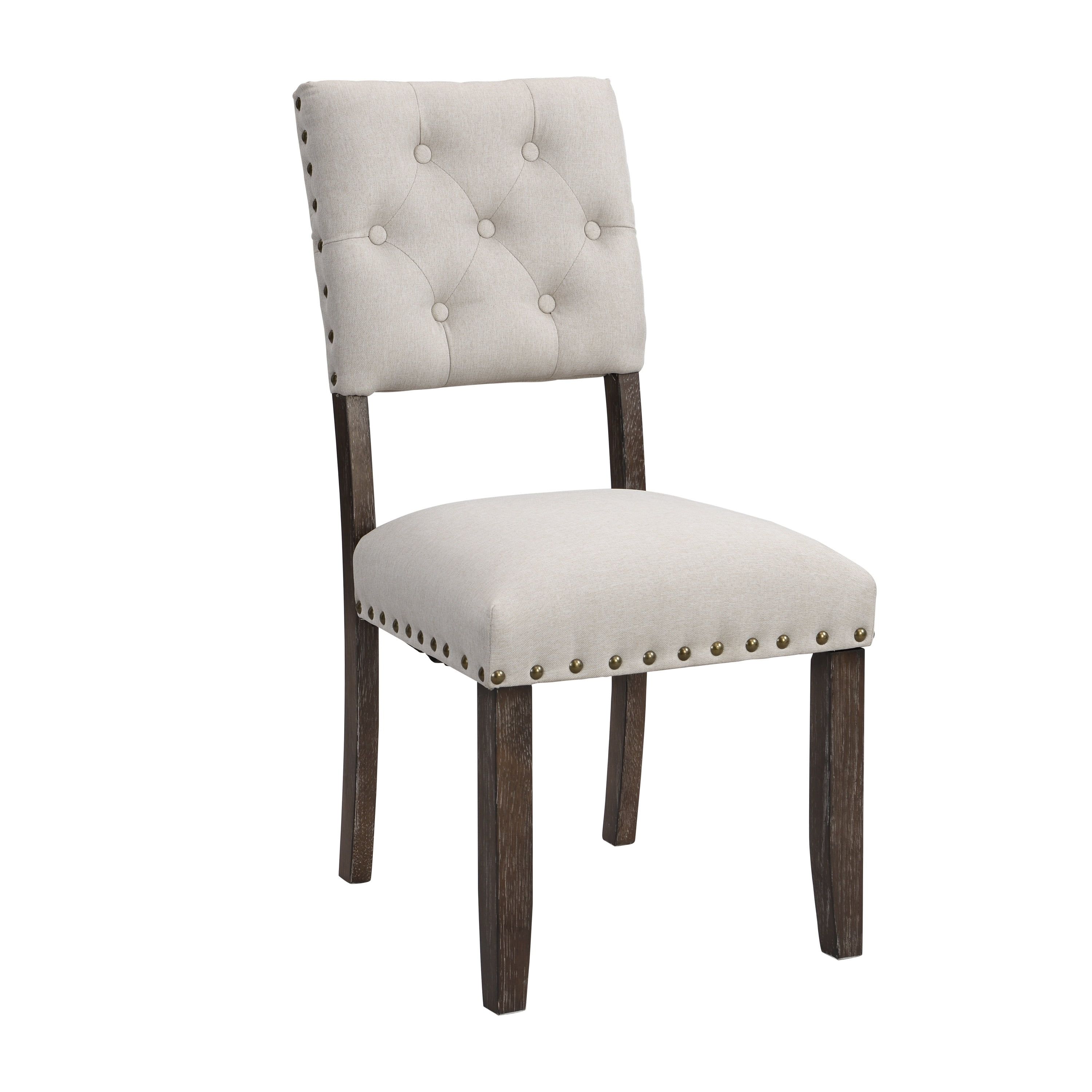 Beige Tufted High Back Upholstered Side Chair with Wood Legs