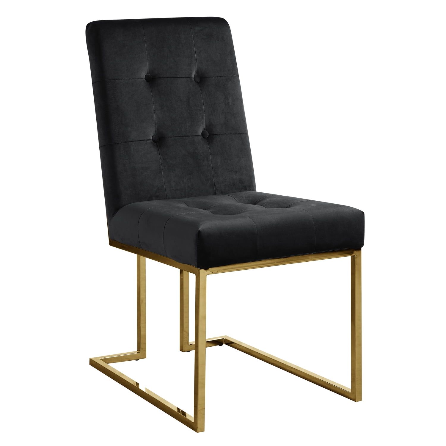 Elegant Black Velvet and Gold Metal High Side Chair