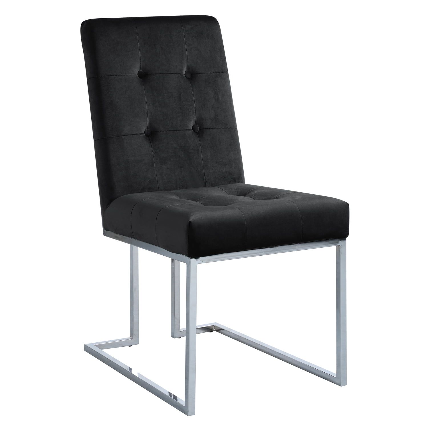 Elegant High-Back Black Velvet Side Chair with Silver Metal Frame