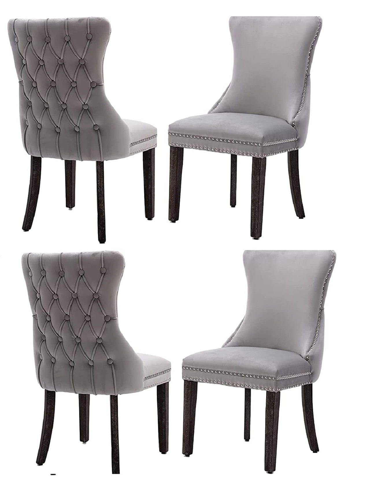 Gray Velvet Upholstered High Back Parsons Side Chairs with Wood Legs, Set of 4