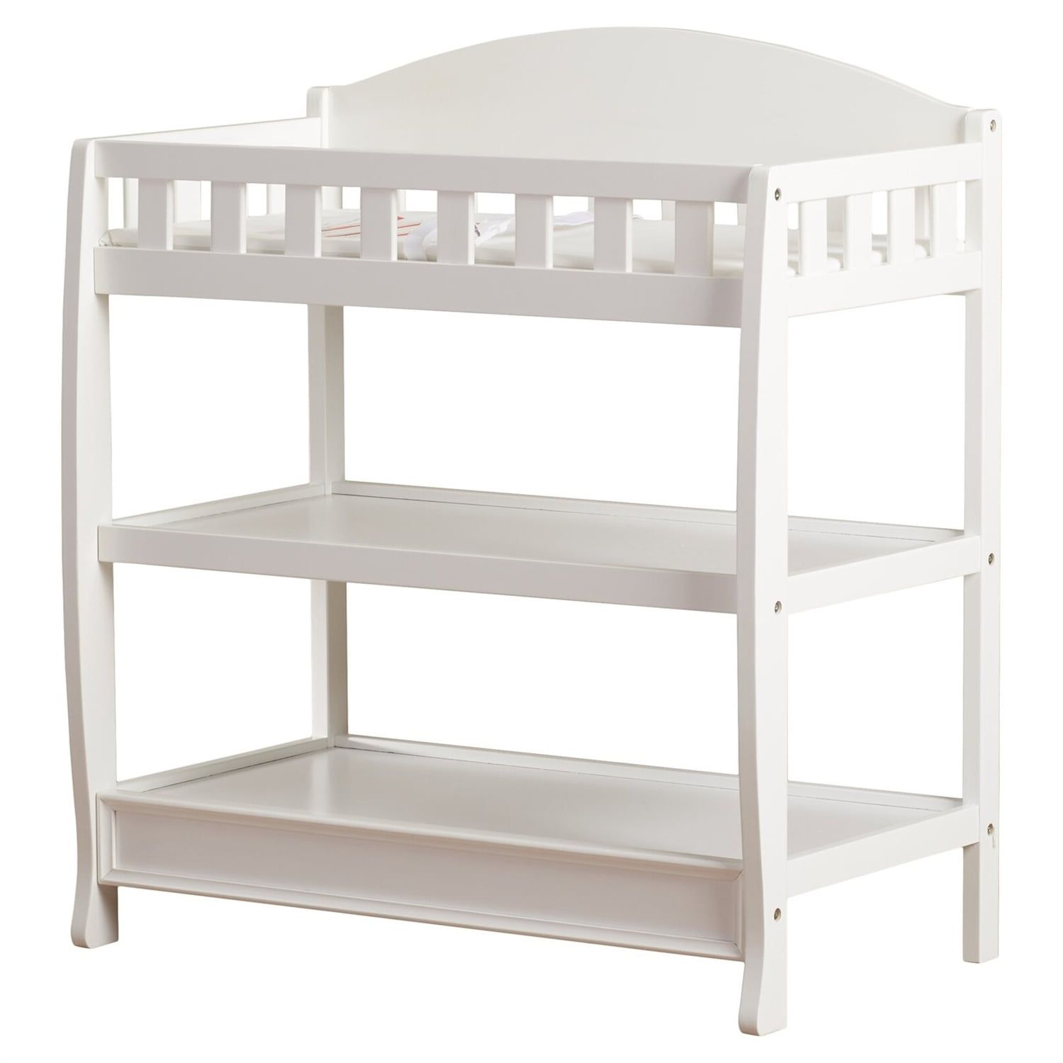 White Pine Wood Changing Table with Safety Strap and Drawers