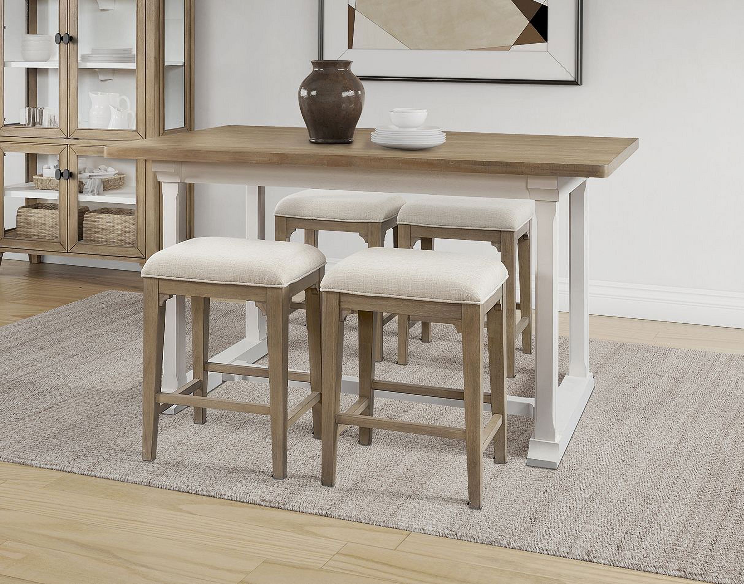 Modern Pine and White Counter Height Dining Table with Four Stools