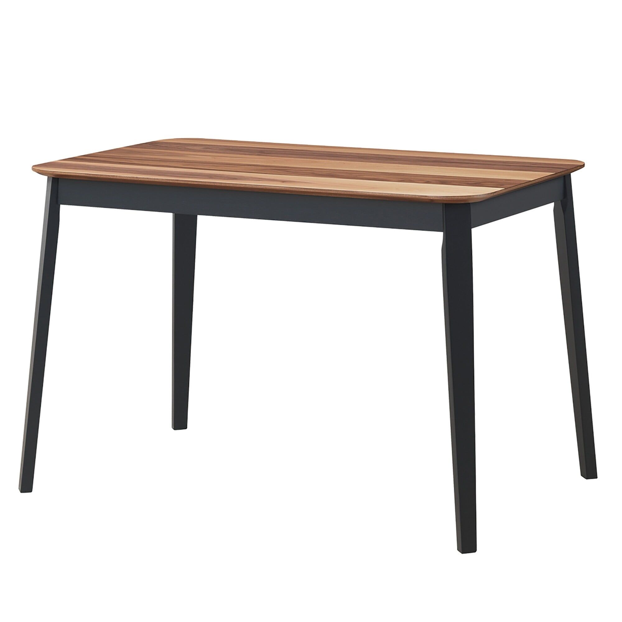 Walnut and Black Rectangular MDF Dining Table with Rubber Wood Legs