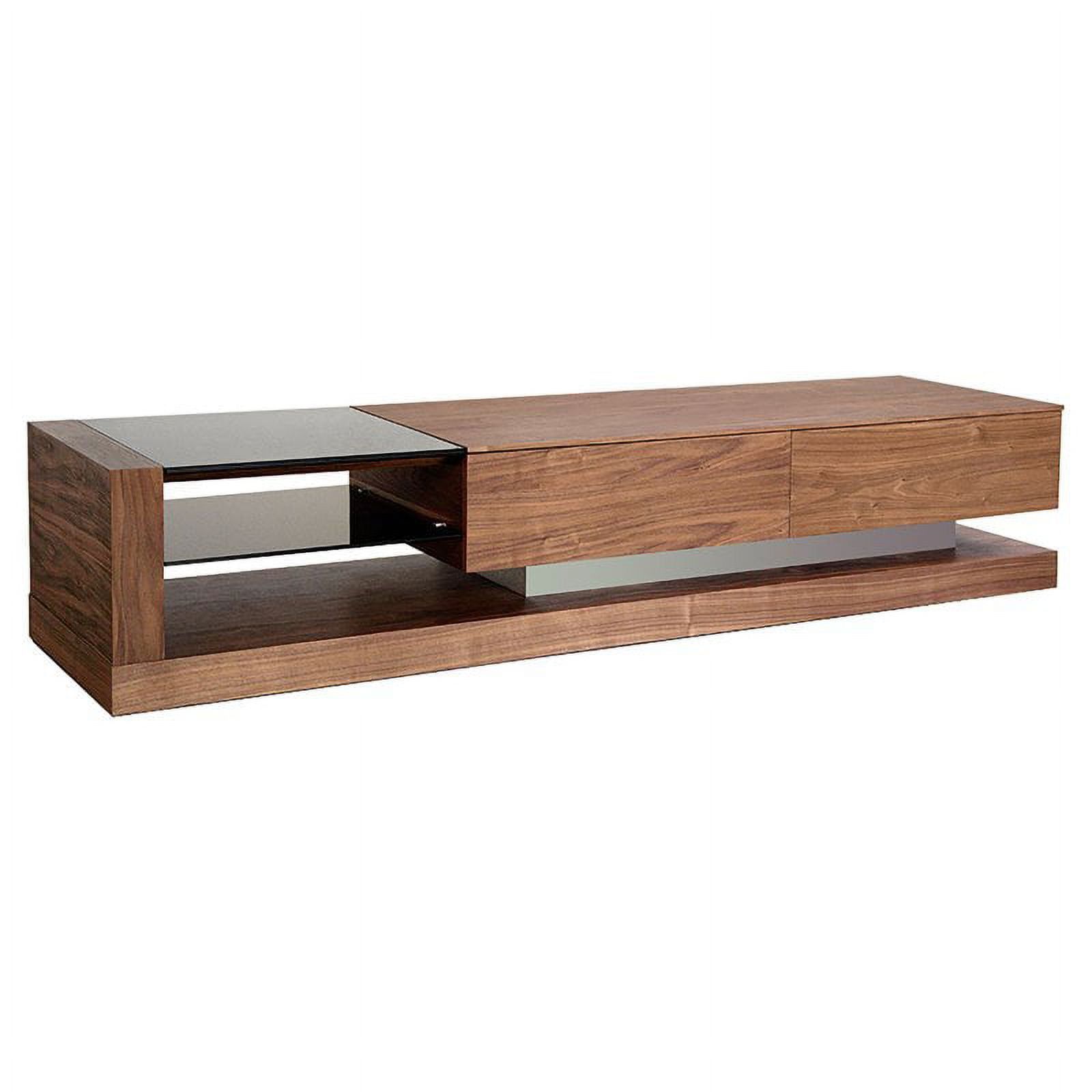 Sleek Walnut & Black Glass 79" TV Stand with Storage