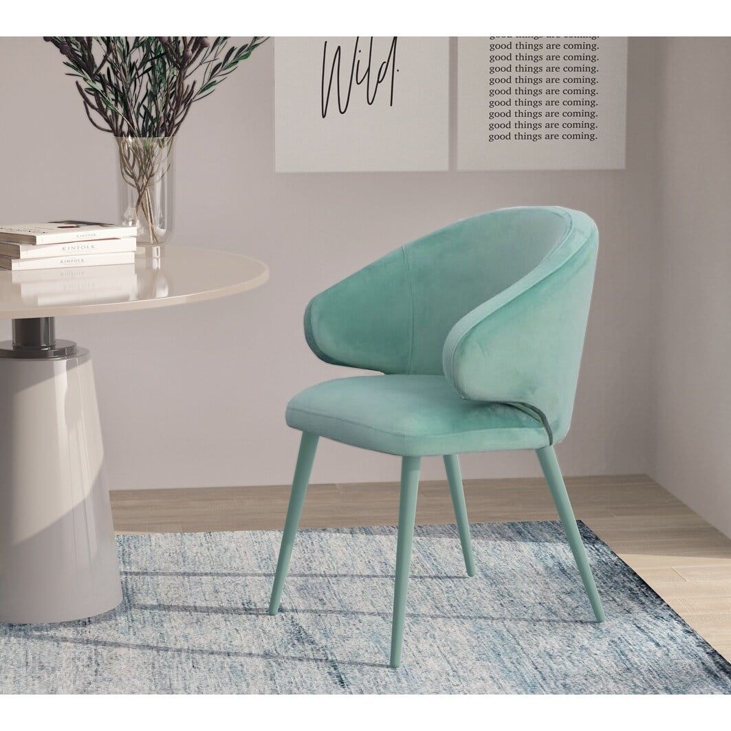 Aqua Velvet Upholstered Dining Chair with Metal Frame - 24"x23"x31"