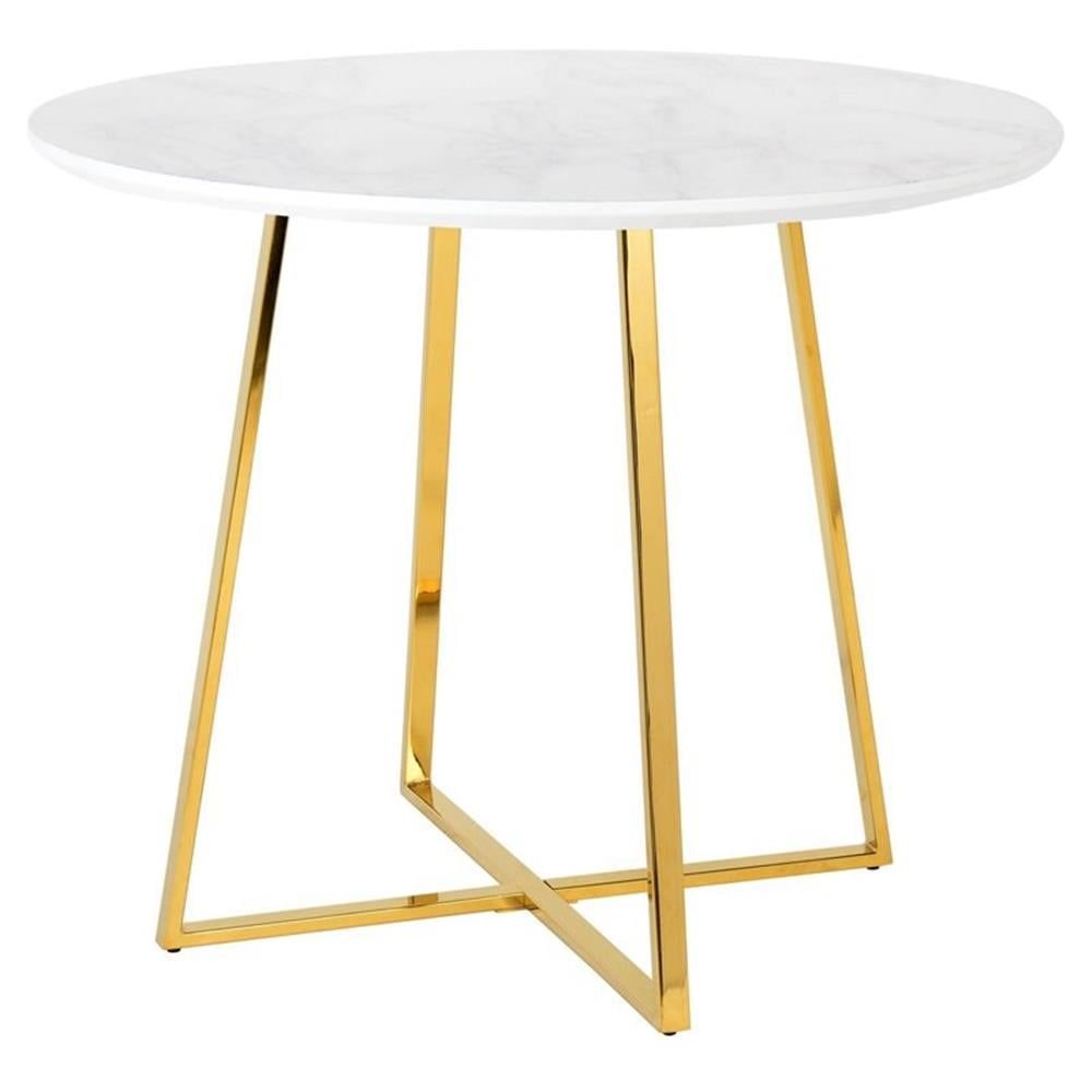 39" Round White Faux Marble and Gold Dining Table