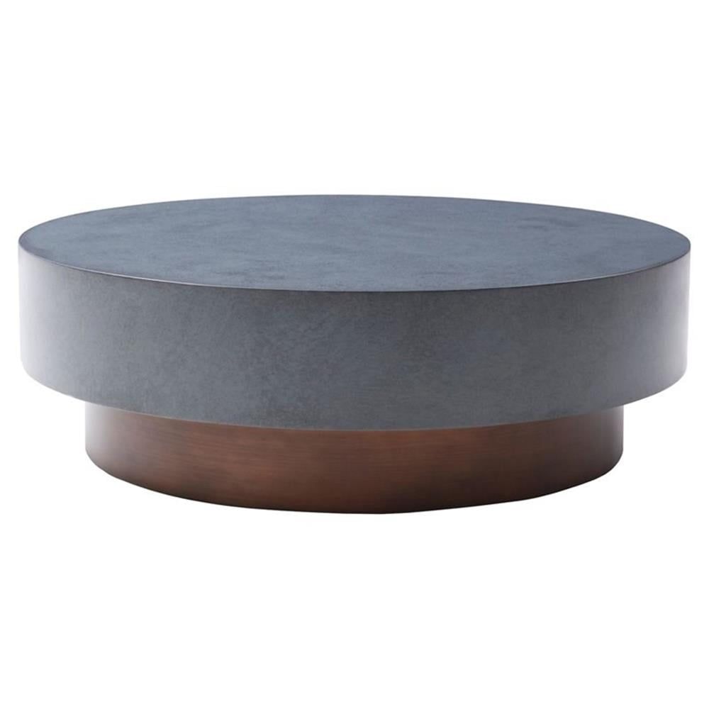 Gray and Antique Copper Round Metal Coffee Table