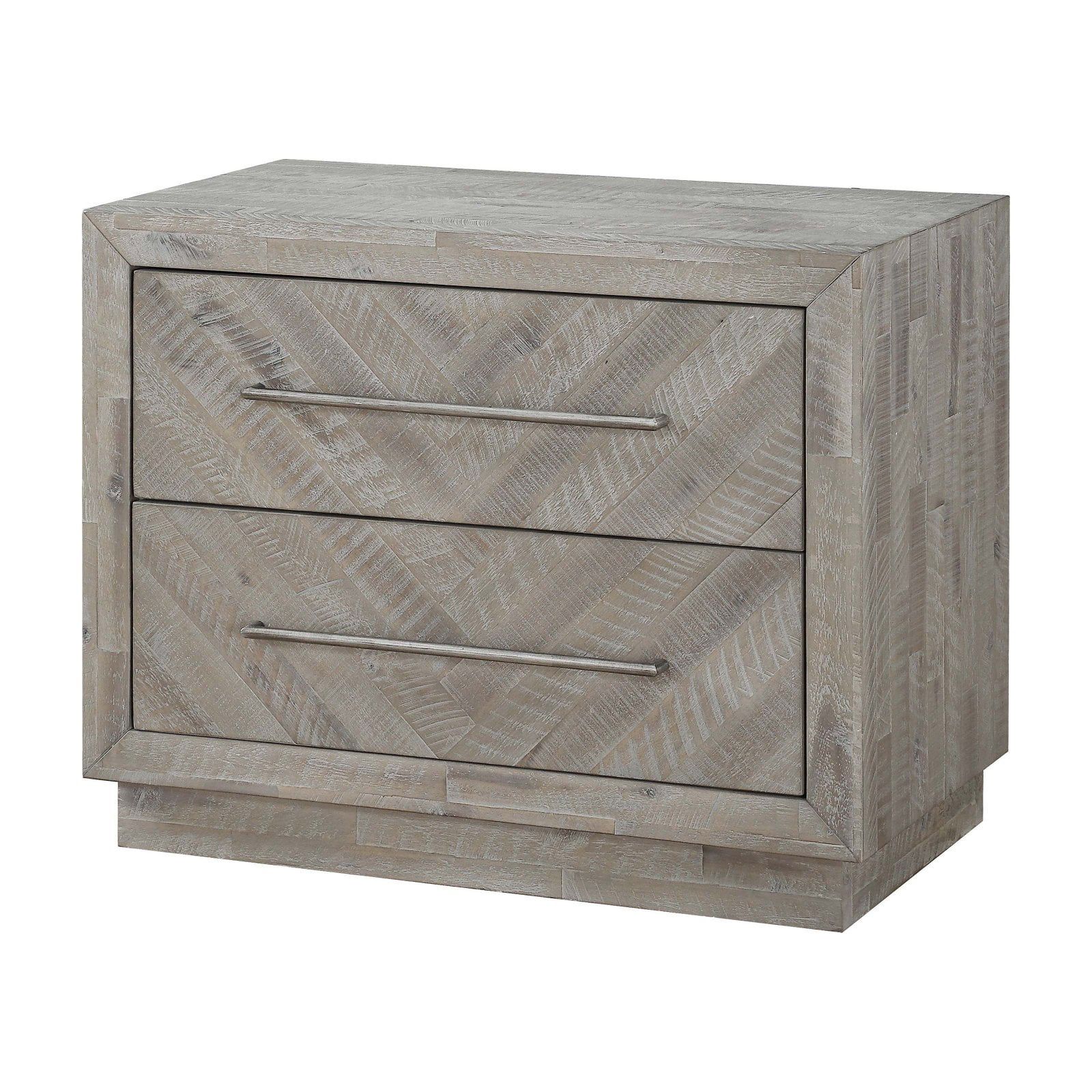 Rustic Latte Acacia 2-Drawer Solid Wood Nightstand