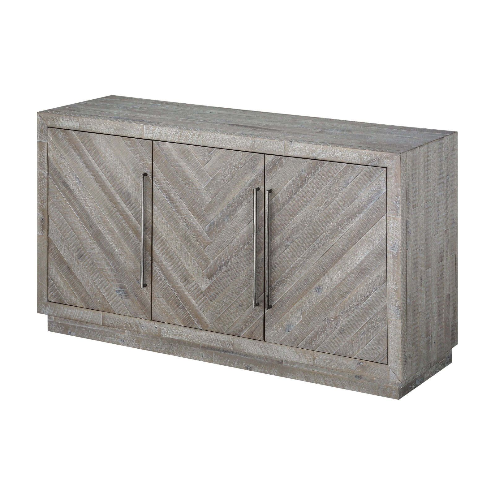 Rustic Latte Acacia Wood Herringbone Sideboard with Metal Accents