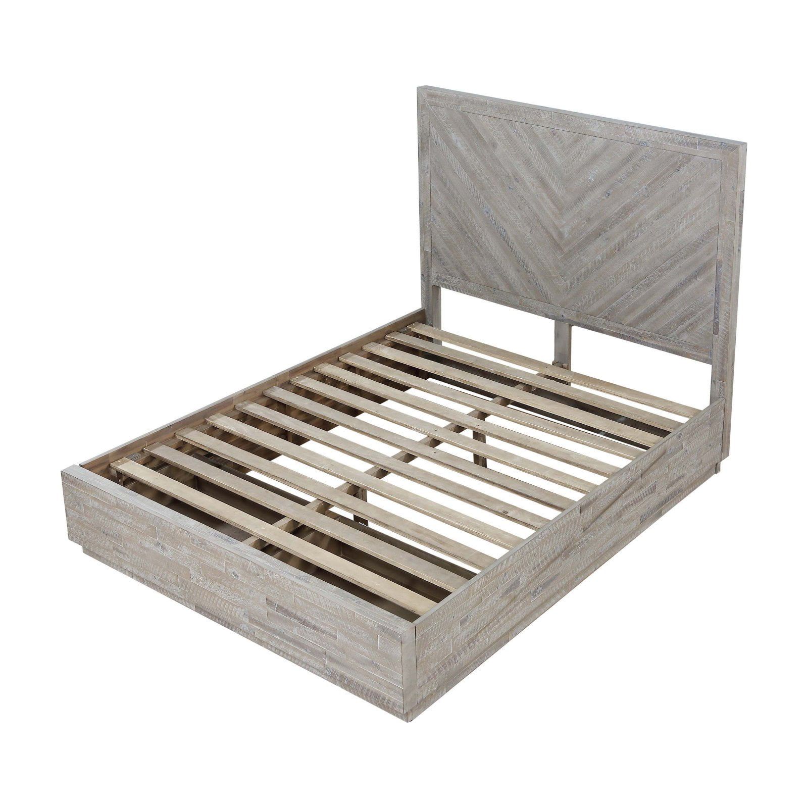 Rustic Latte Acacia Full Bed with Herringbone Pattern & Storage Drawers