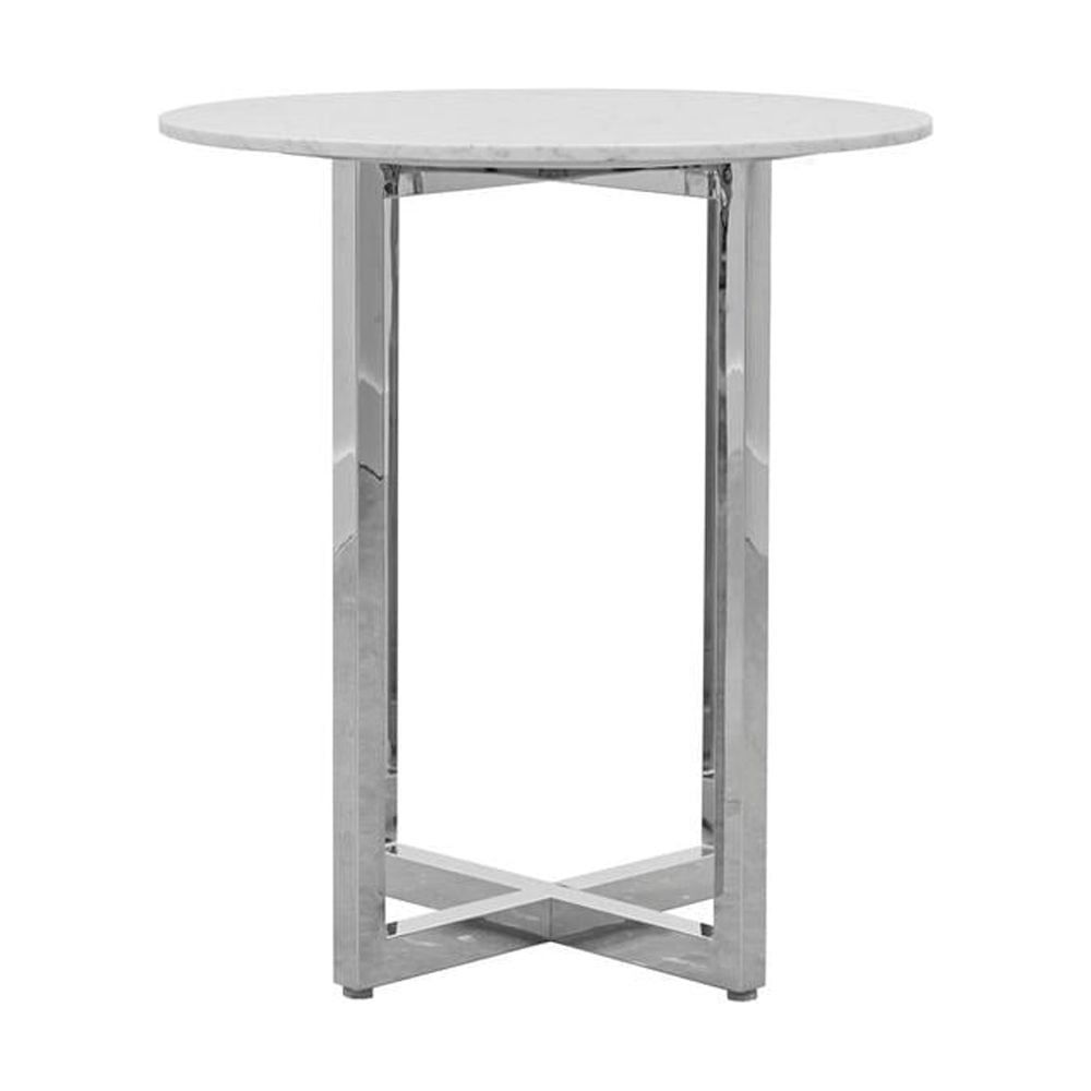 Amalfi Round White Marble and Chrome Bar Table