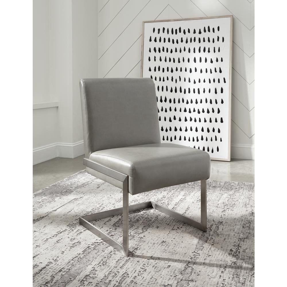 Gray Faux Leather Upholstered Side Chair with Metal Base