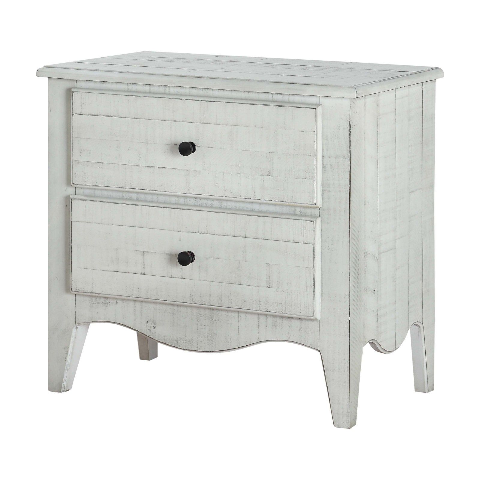 Rustic Pine 2-Drawer Nightstand in Weathered White Wash