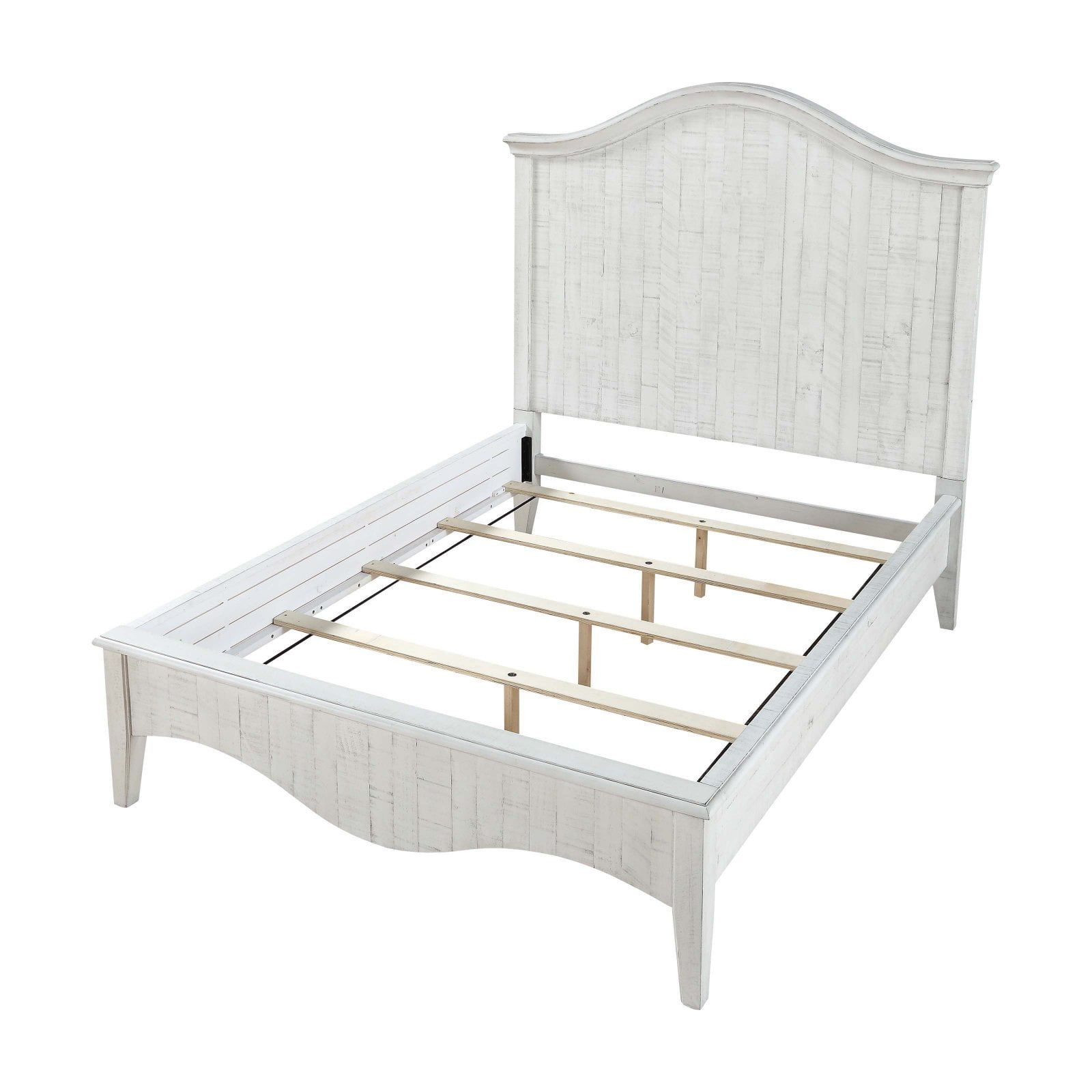 Rustic Pine Full Bed with Scalloped Headboard and Storage Drawer in Weathered White