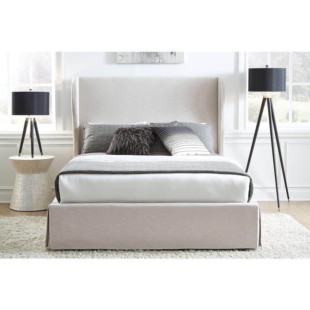 Oatmeal Queen Upholstered Wood Frame Storage Bed with Drawer